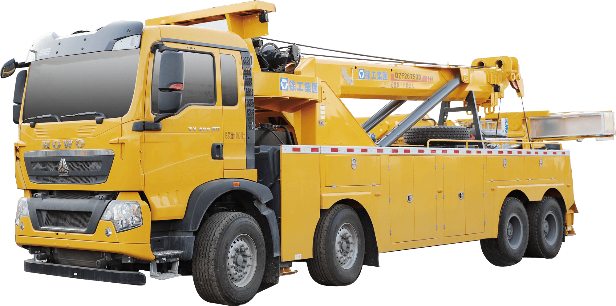 Grúa integrada con pluma y eslinga de marca